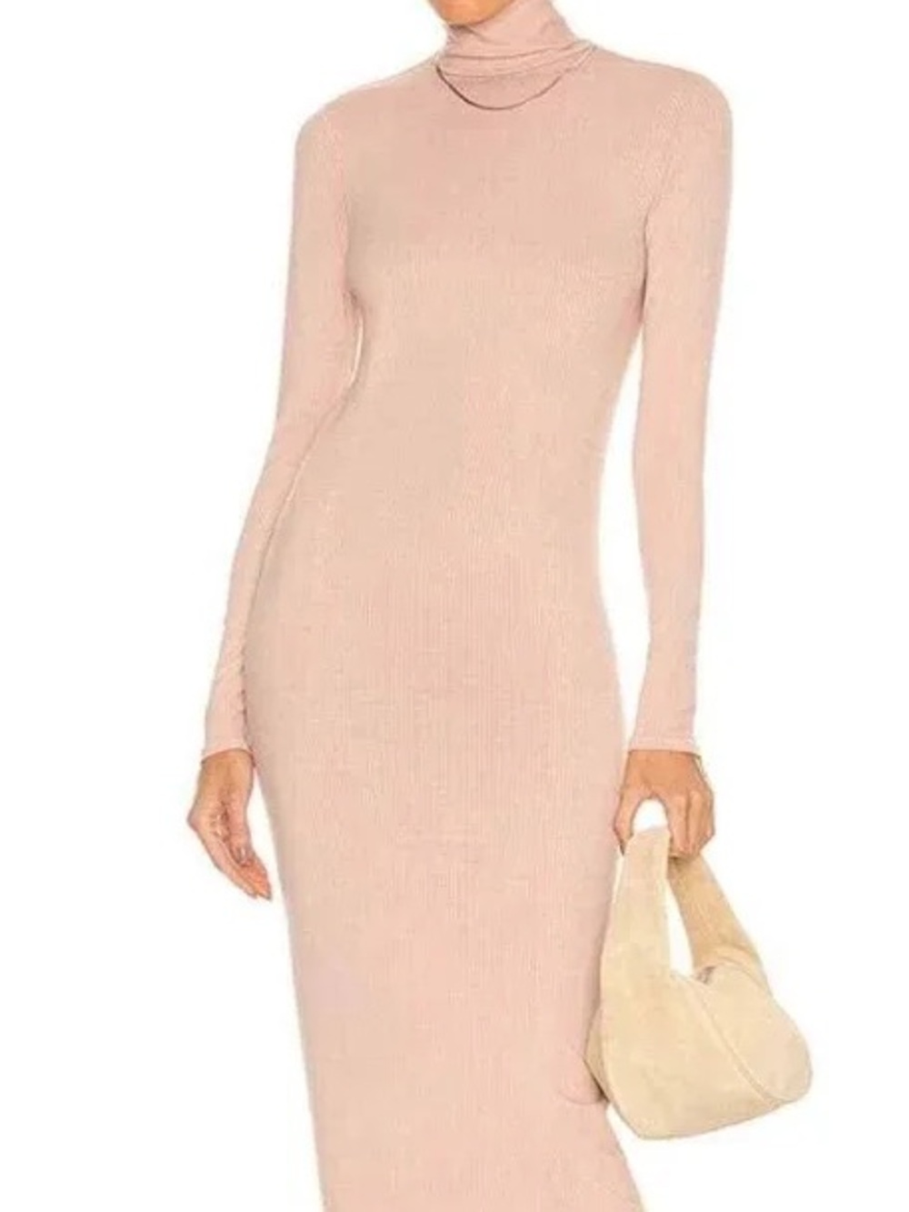 Enza Costa Blush Ribbed Turtleneck Long Sleeve Dress